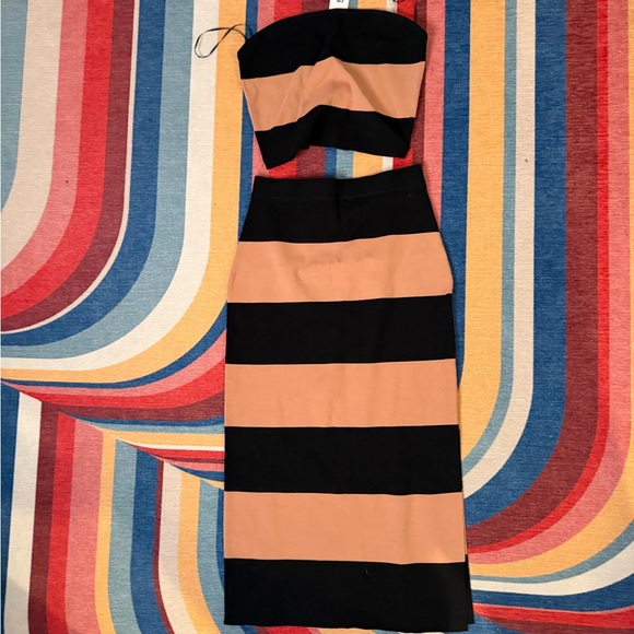525 America Dresses & Skirts - Striped Black and Tan Two-Piece Set
